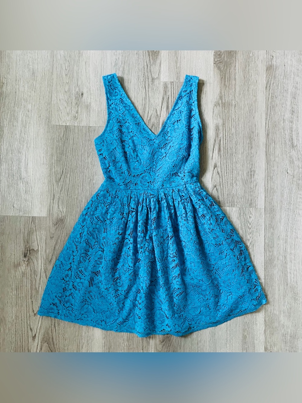 BB Dakota Blue Lace V-Neck Fit & Flare Dress